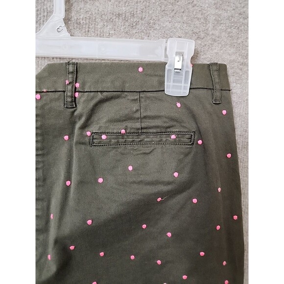 Boden Chino Straight Leg Pants Womens US 12 Green Pink Polka Dots Stretch NEW - Picture 5 of 8